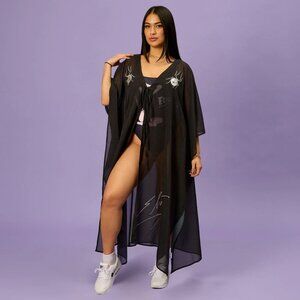 ELVIRA Black Sheer Spider Caftan One Size NEW NWT